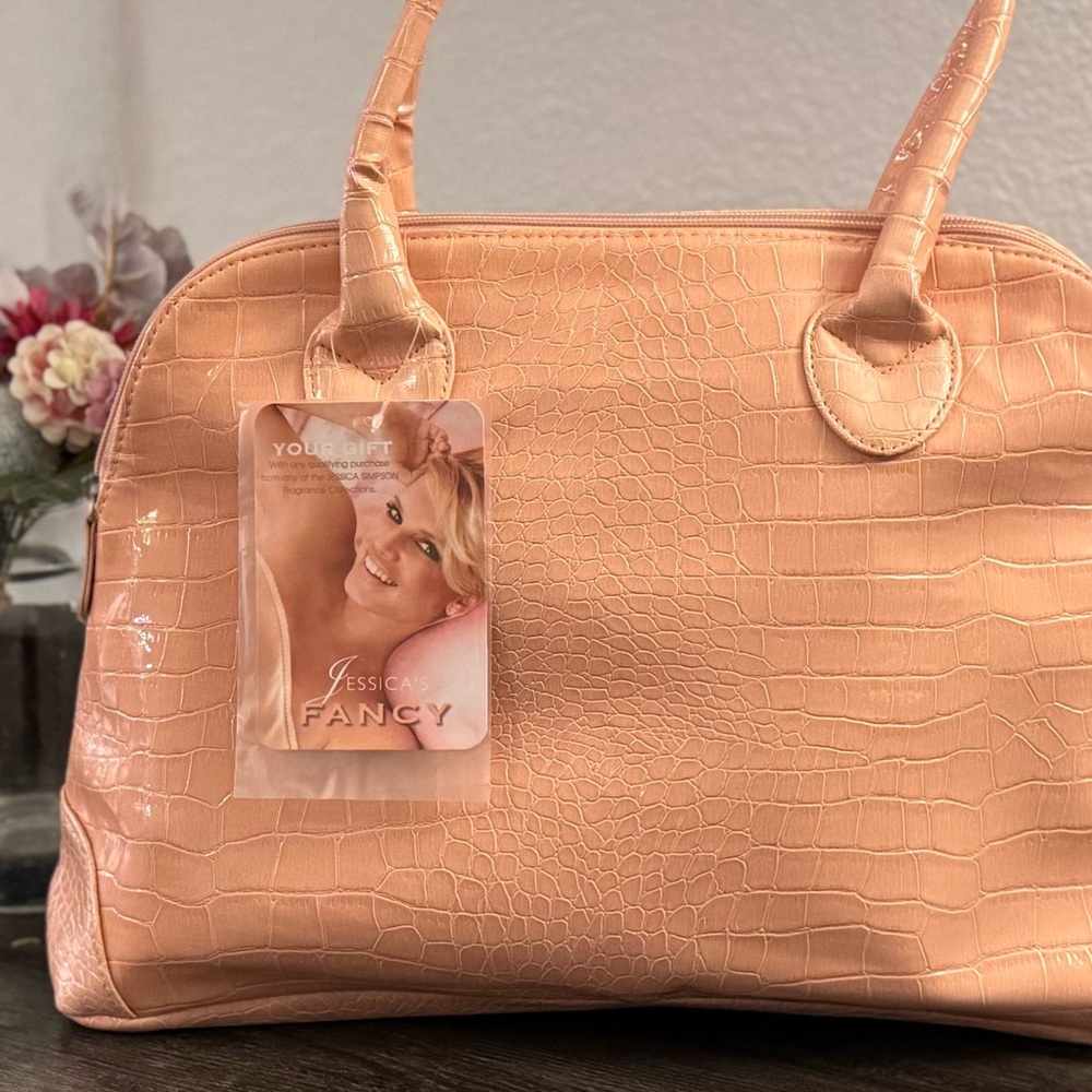 Jessica Simpson Fancy Peach Faux Croc Satchel Tote Bag NWT 🍑 - Picture 3 of 13